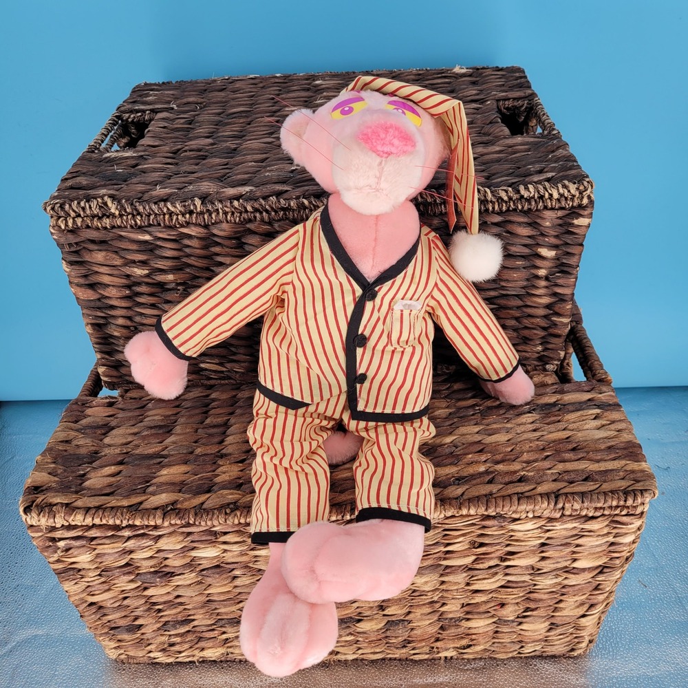 Vintage 1999 Kellytoy Pink Panther Plush Pajamas Nightcap Stuffed Animal 11"
